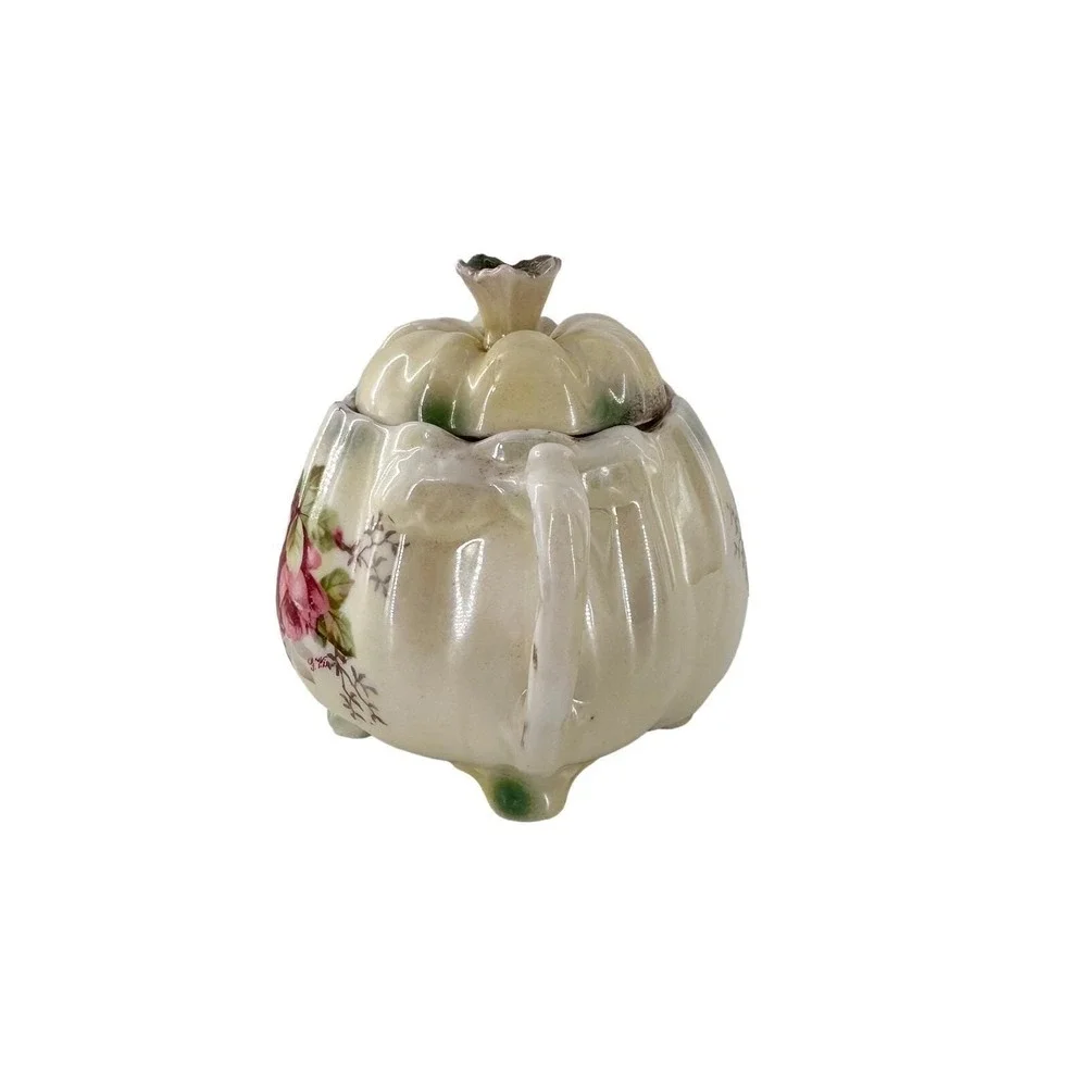 Vintage German Sugar Bowl Floral‎ Hand Painted Gilt Farmhouse Kitchen Country